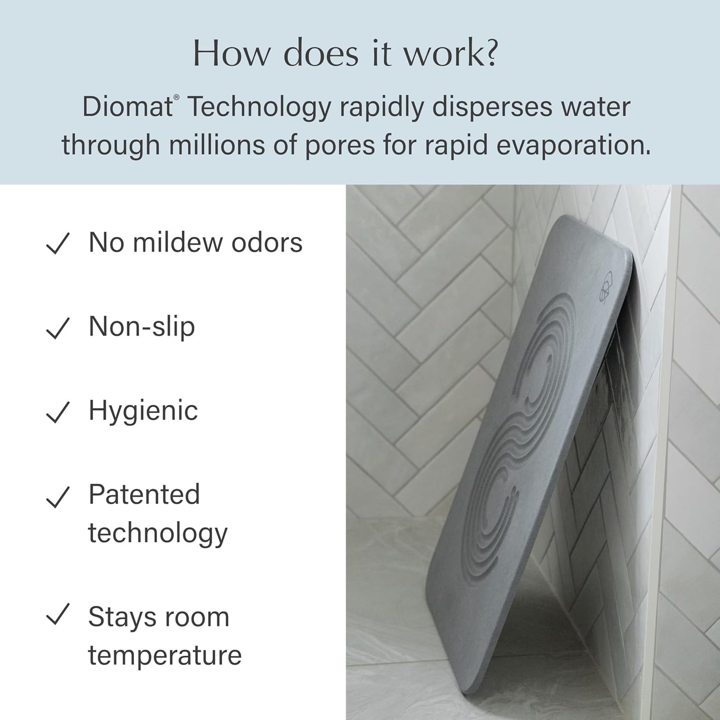 Dorai Home Bath Stone Mat 23.6"x15.4" (2-Pack) – Quick-Dry, Non-Slip Diatomite Stone Bath Mat for Bathroom, Zen Slate