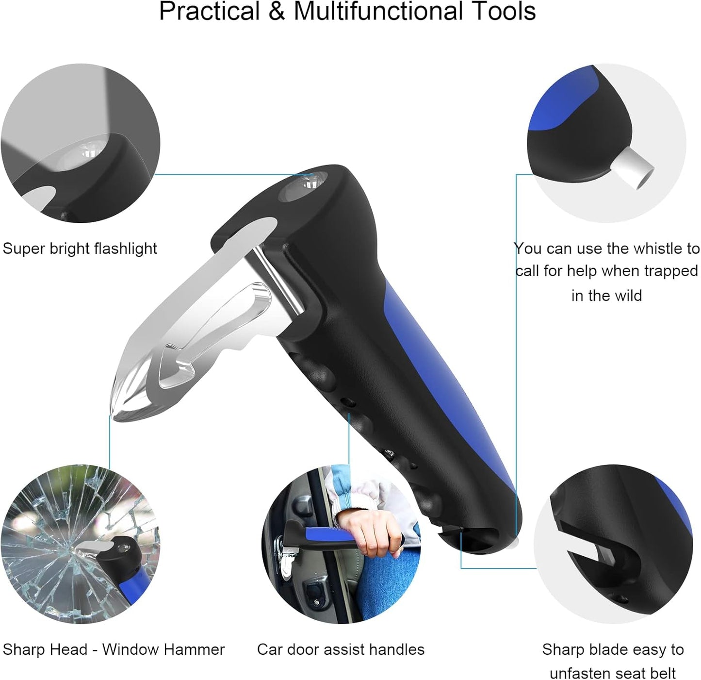 5 in 1 Vehicle Support Handles Elderly Portable Automotive Door Assist Handles Multifunction Car Handle for Elderly and Handicapped (Blue-with Nylon Handle)