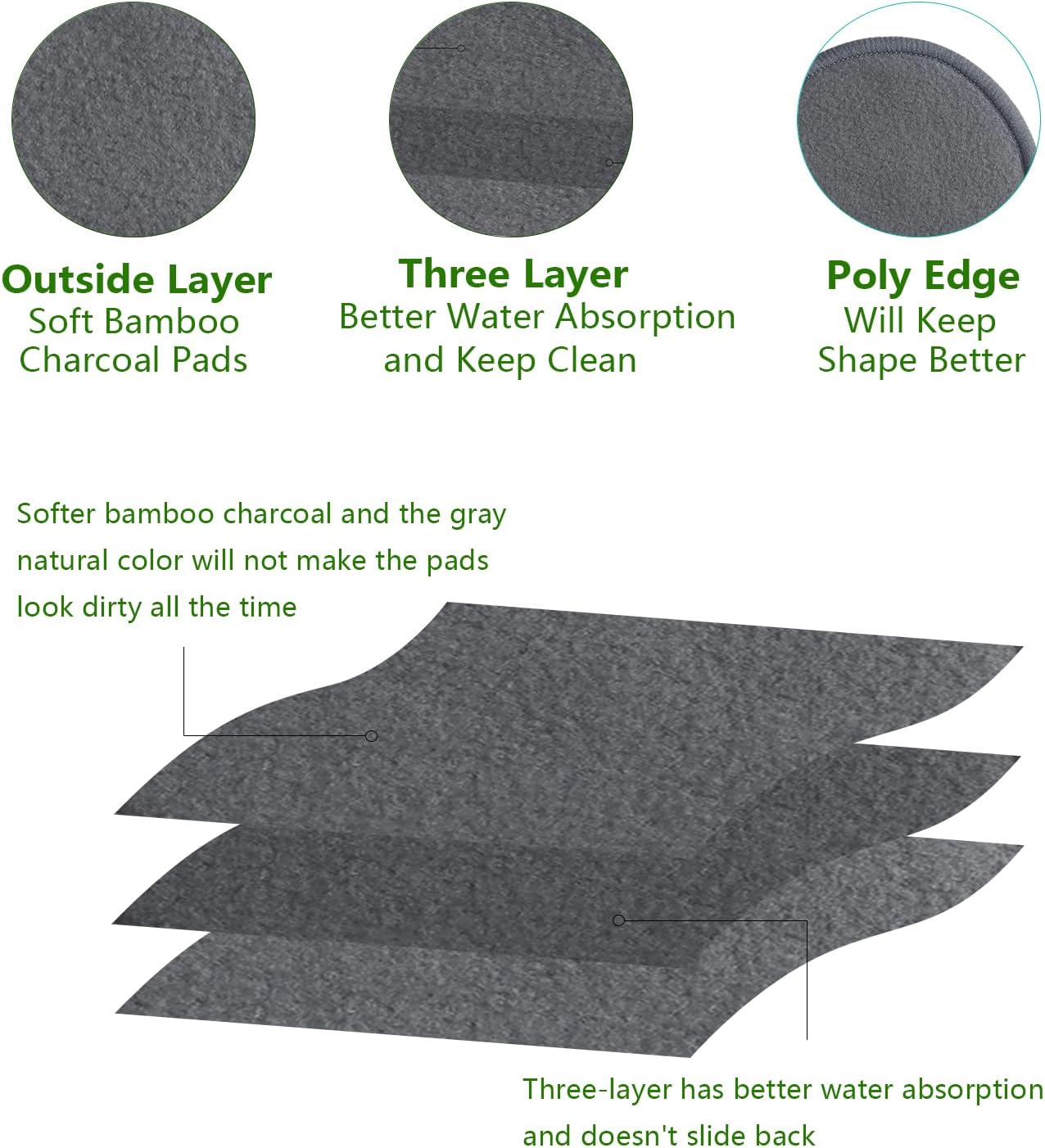 20 Pcs Reusable Makeup Remover Pads - Gray Bamboo Reusable Cotton Rounds with Laundry Bag