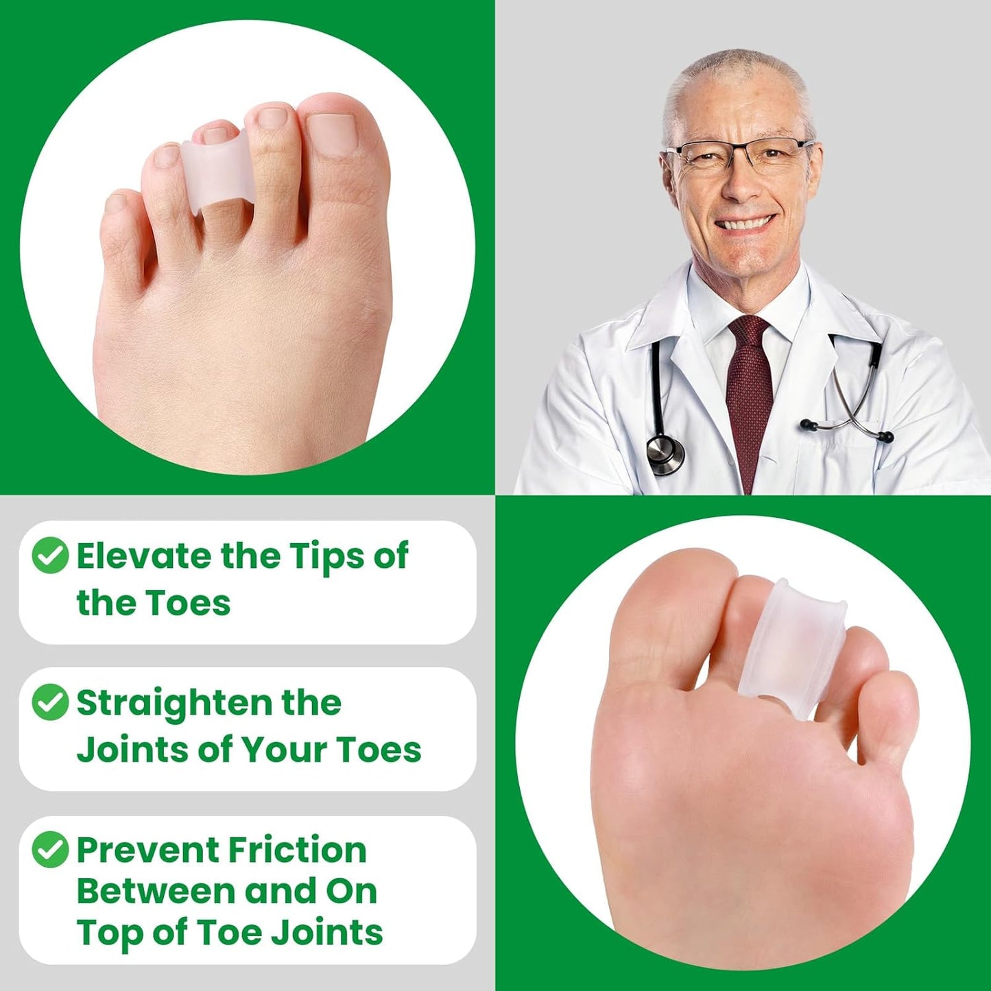 Bukihome Hammertoe Corrector - 6 Pack Toe Straightener to Curled Toes, Broken toe, Bunion Corrector for Women and Men, Medium Size (Clear)