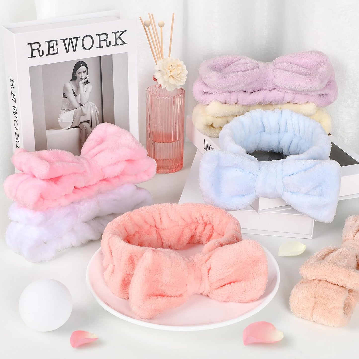 UMIKU 8 Pack Facial Headbands for Women - Soft Coral Fleece Cosmetic and Skincare Head Wraps for Makeup, Hair Care, Face Washing and Spa Gifts