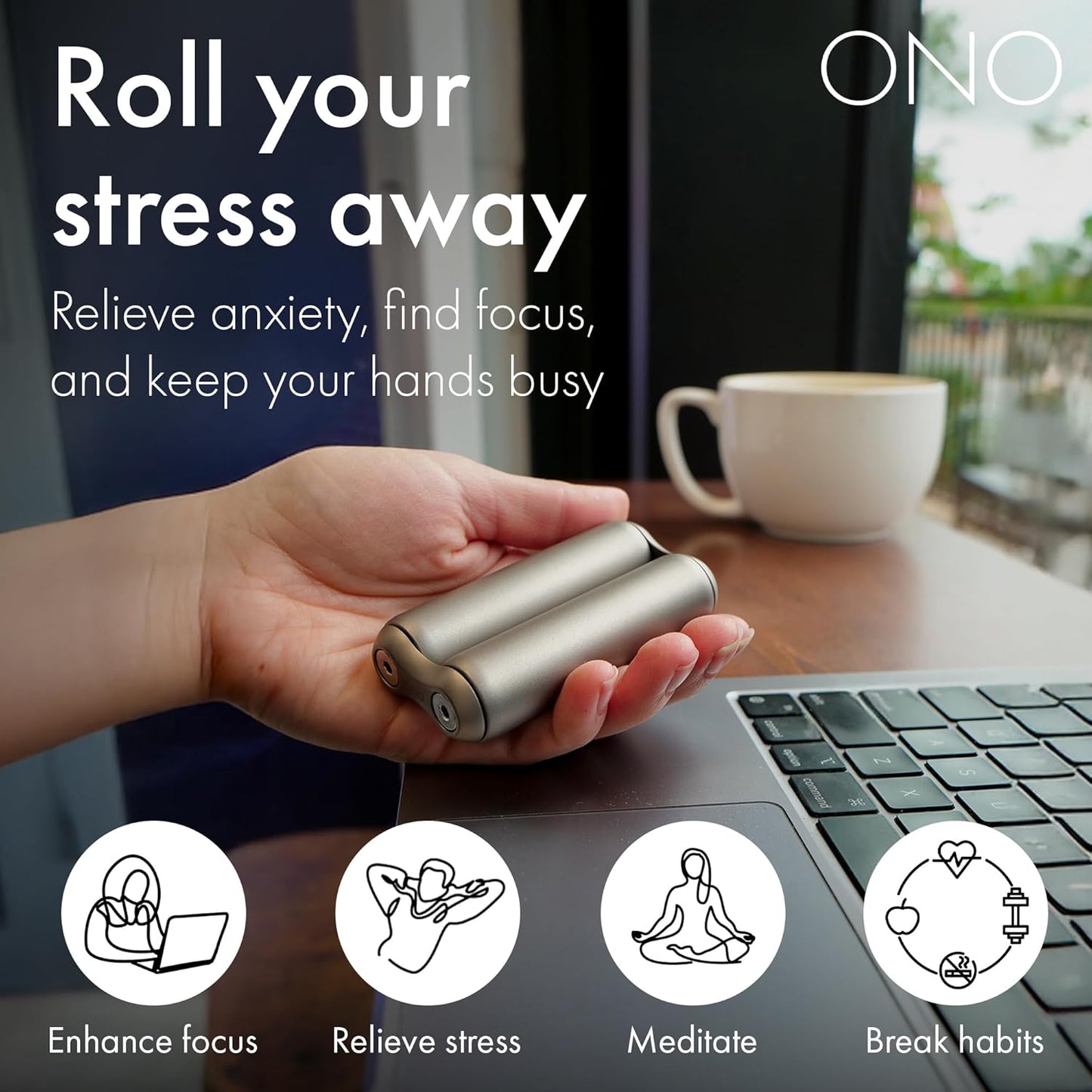 ONO Roller - Handheld Fidget Toy for Adults | Help Relieve Stress, Anxiety, Tension | Promotes Focus, Clarity | Compact, Portable Design | Titanium Junior