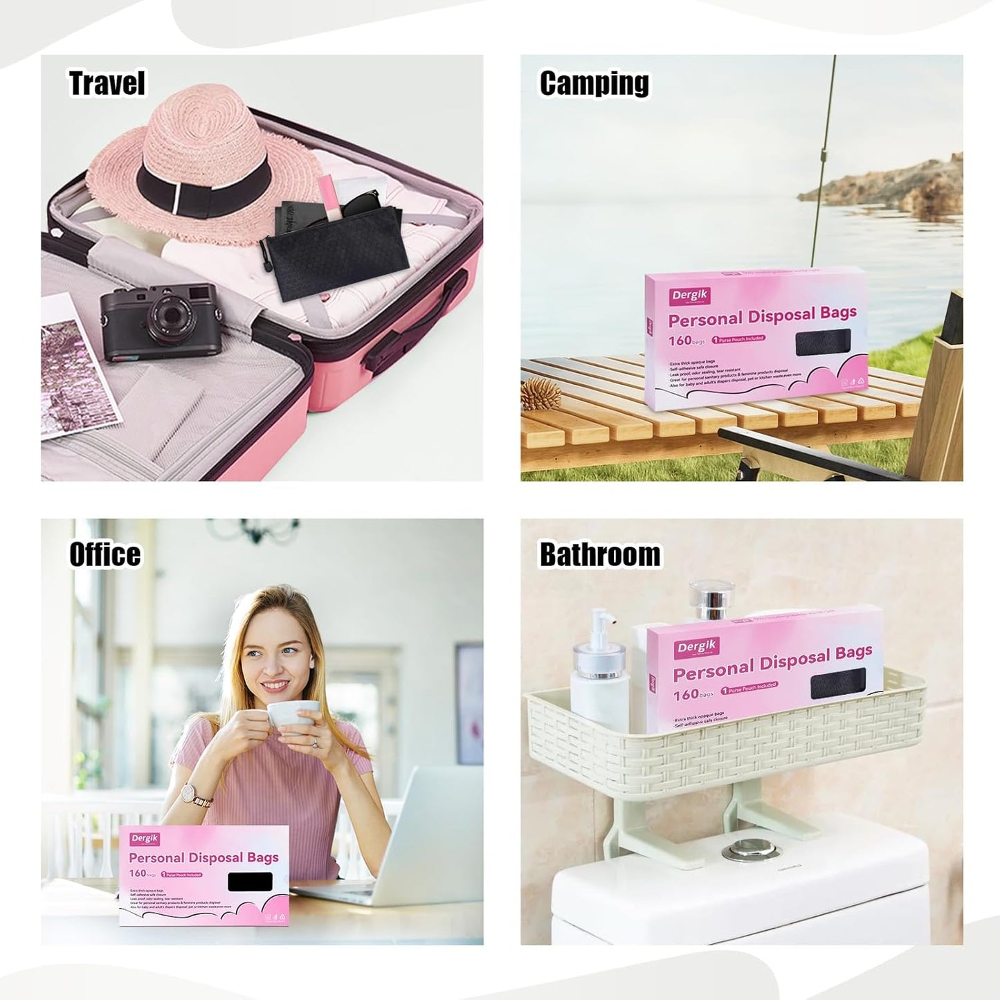 Personal Care Sanitary Disposal Bags(160 Counts), Sanitary Napkin Disposal Feminine Hygiene Bags, Opaque, Odor Control, Discreet Disposal for Tampons, Pads, Liners,Diapers, with Pouch, Black