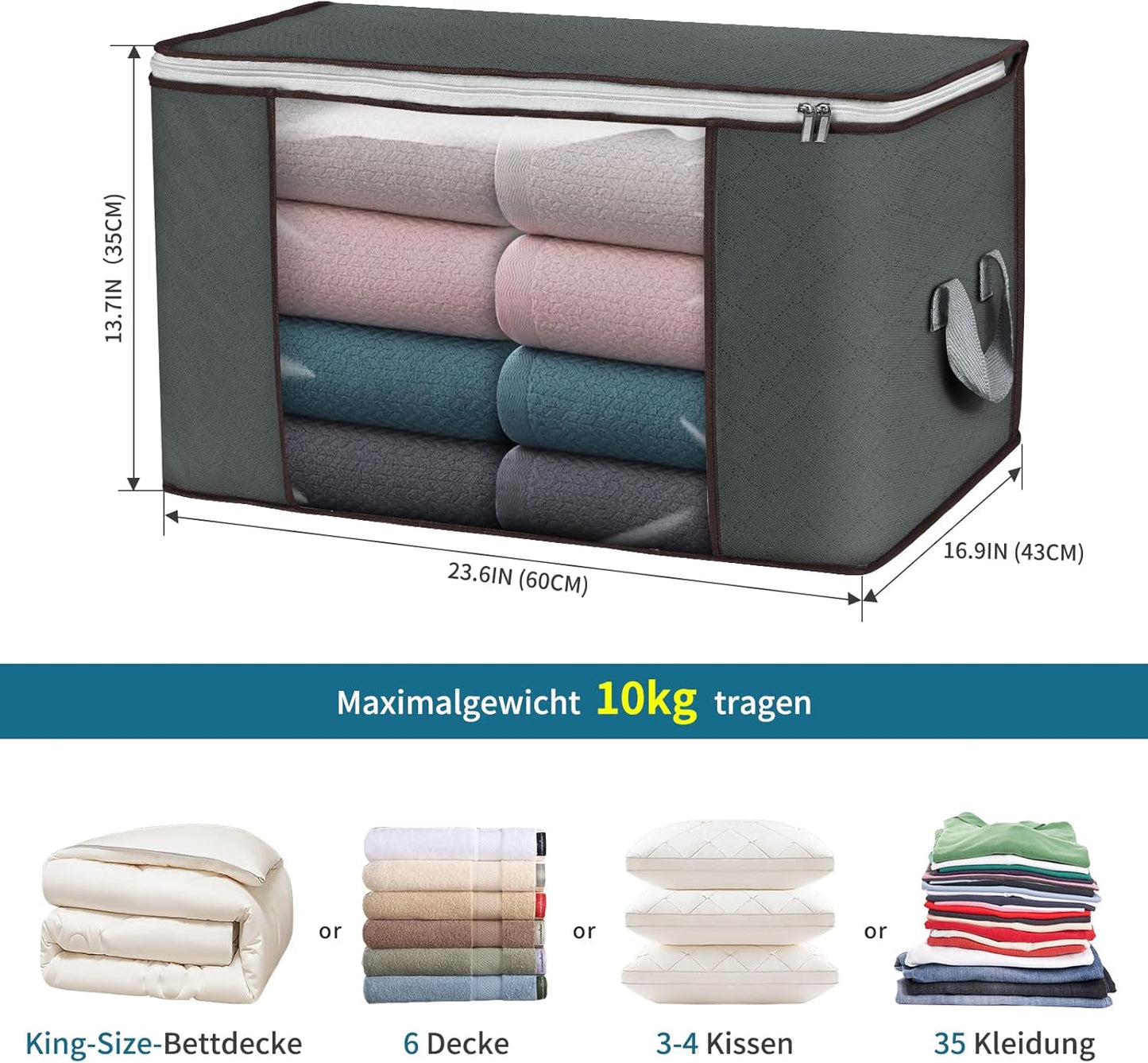 Large Storage Bags, 2 Pack Clothes Storage Bins Foldable Closet Organizers Storage Containers with Durable Handles Thick Fabric for Blanket Comforter Clothing Bedding 90 L