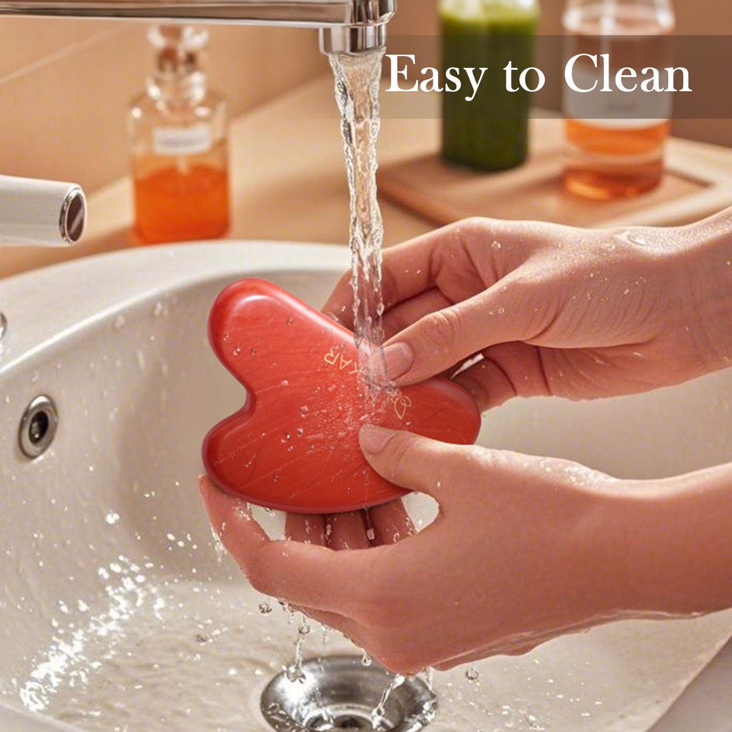 BESKAR Gua Sha Facial Tools, Natural Jade Stone Guasha Massager for Jawline Sculpting, Tighten Face Skin and Reduce Wrinkles, Face Eyes Body Neck Massage Tool, Skin Care Gift (Red)