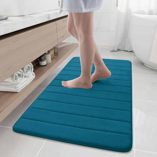 Buganda Memory Foam Bath Mat, 47" x 24", Ultra Soft and Non-Slip Bathroom Rugs, Water Absorbent and Machine Washable Bath Rug Runner for Bathroom, Shower, and Tub, Peacock Blue