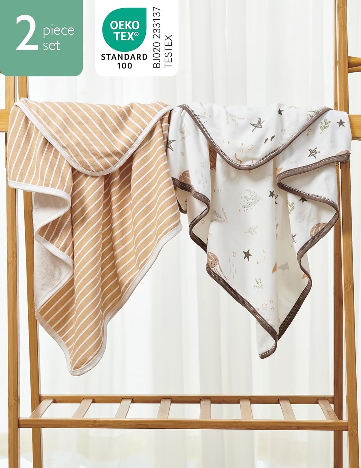 Momcozy Baby Towel with Hooded-2 Pack Soft Bath Towel Set-Shower Gifts or Bath Essential for Infant,Newborn, Toddler (28 X 28 Inch, Ocean Whimsy)