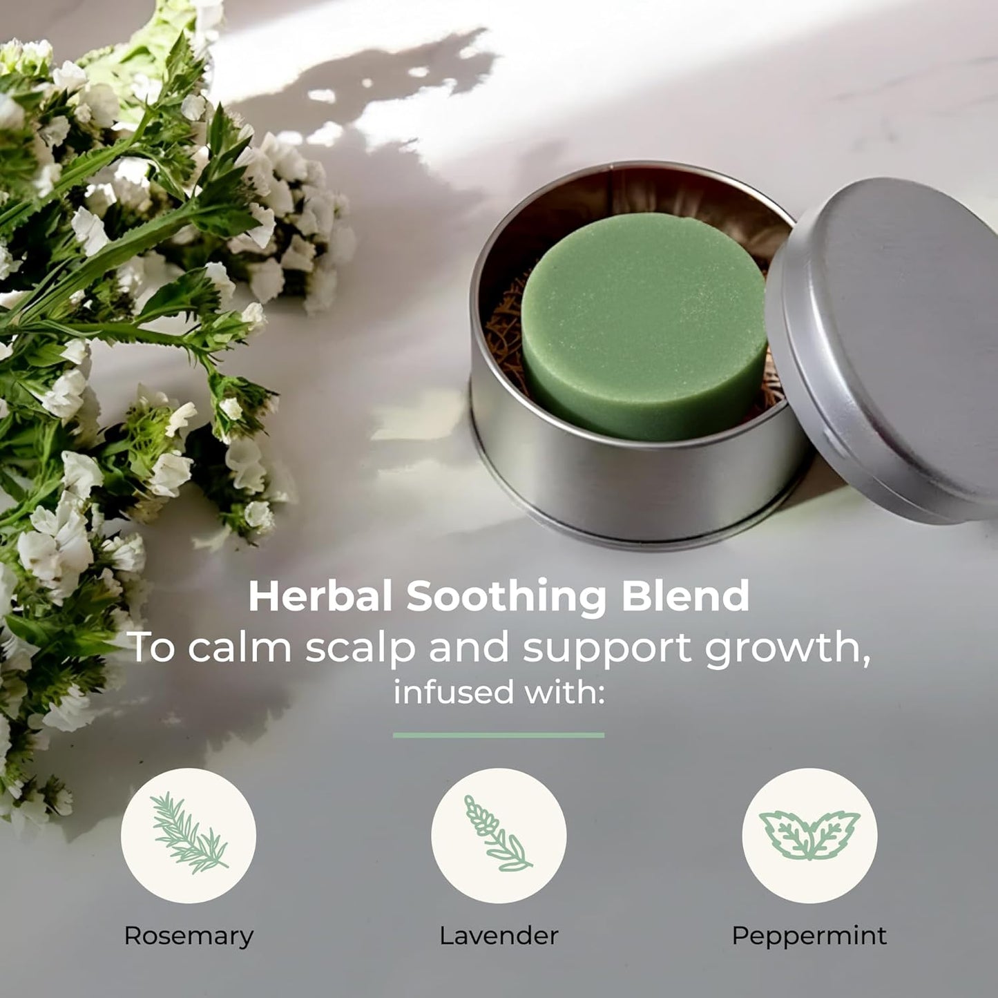 Bloom Conditioner Bar, Vegan Solid Hair Conditioner for Hair Growth & Scalp Health, with Rosemary, Lavender, Peppermint, Zero Waste, Travel-Friendly