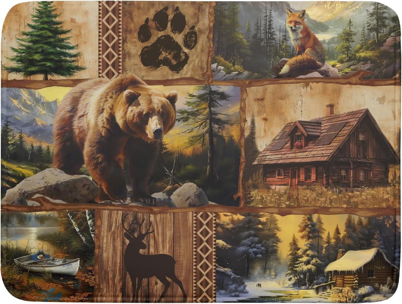 Bear Deer Fox Dish Drying Mat Rustic Cabin Lodge Dish Drainer Mats 18x24 Inch Absorbent Washable Dishes Rack Pad for Sink Kitchen Counter