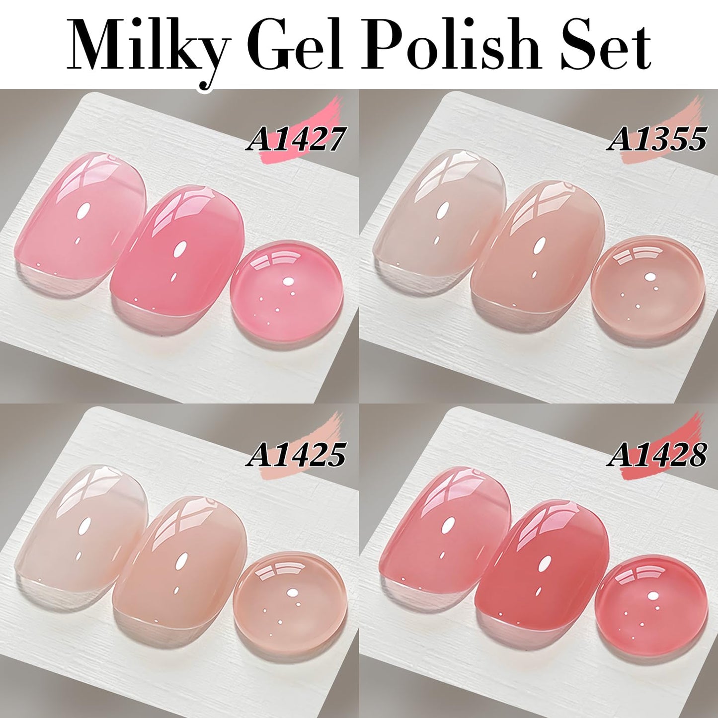 Double Rhythm Gel Nail Polish Set of 6 Colors Baby Light Pastel Milky Nail Polish Starter Kit Art DIY Salon Home (Jelly Sheer Nude Pink White,Kit 36)