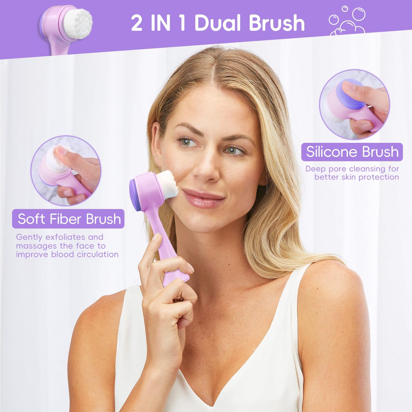 Spa Headband for Washing Face, Skincare headband and wristband set, Facial Cleansing Brush, 2-in-1 Skin Care face Brush, Come with a Hair Scrunchie For Massaging Makeup Skincare-Purple