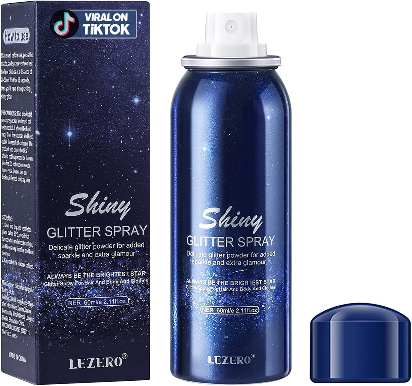 Lezero Body Glitter Spray, Temporary Shiny Hairspray for Face, Hair, Clothing, Long Lasting Quick-Drying Shimmer Mist for St. Patrick's Day, Music Festival Rave, Nightclub Party, Prom, 2oz