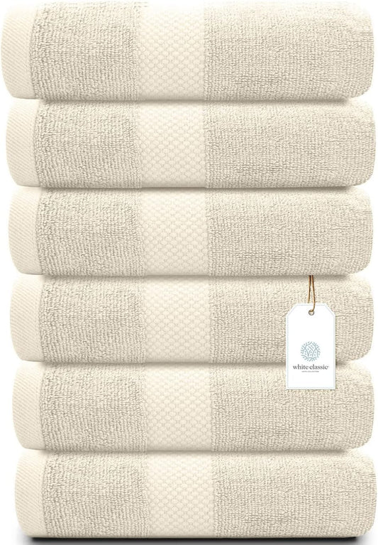 White Classic Luxury Ivory Hand Towels - Soft 100% Turkish Cotton | Highly Absorbent Hotel spa Bathroom Towel Collection | 16x30 Inch | Set of 6