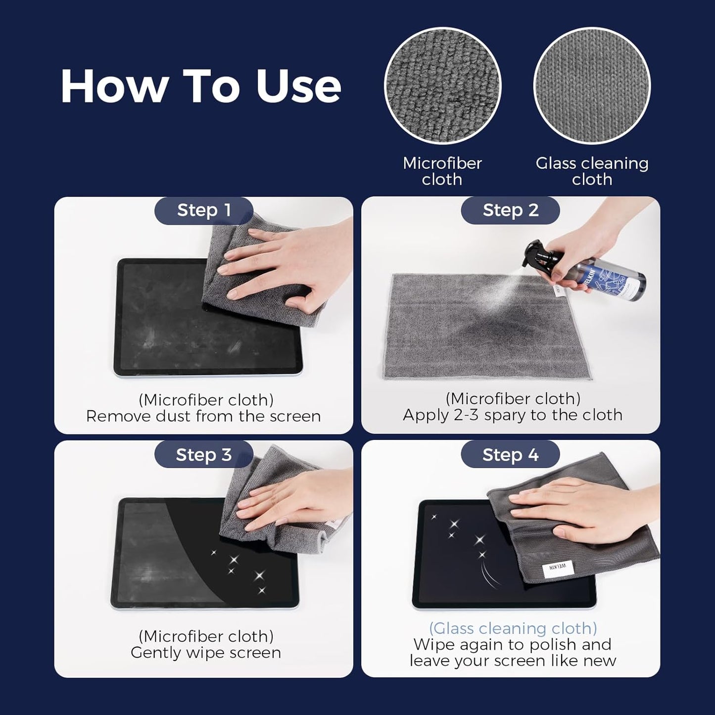 WELKIN Screen Cleaner Spray Kit (250ml + 250ml) - Cleaning Mist and Gel for TV, Laptop, Computer, Phone Touchscreen - 2 Sprayers, 1 Microfiber Cloth & 1 Glass Wipe Included