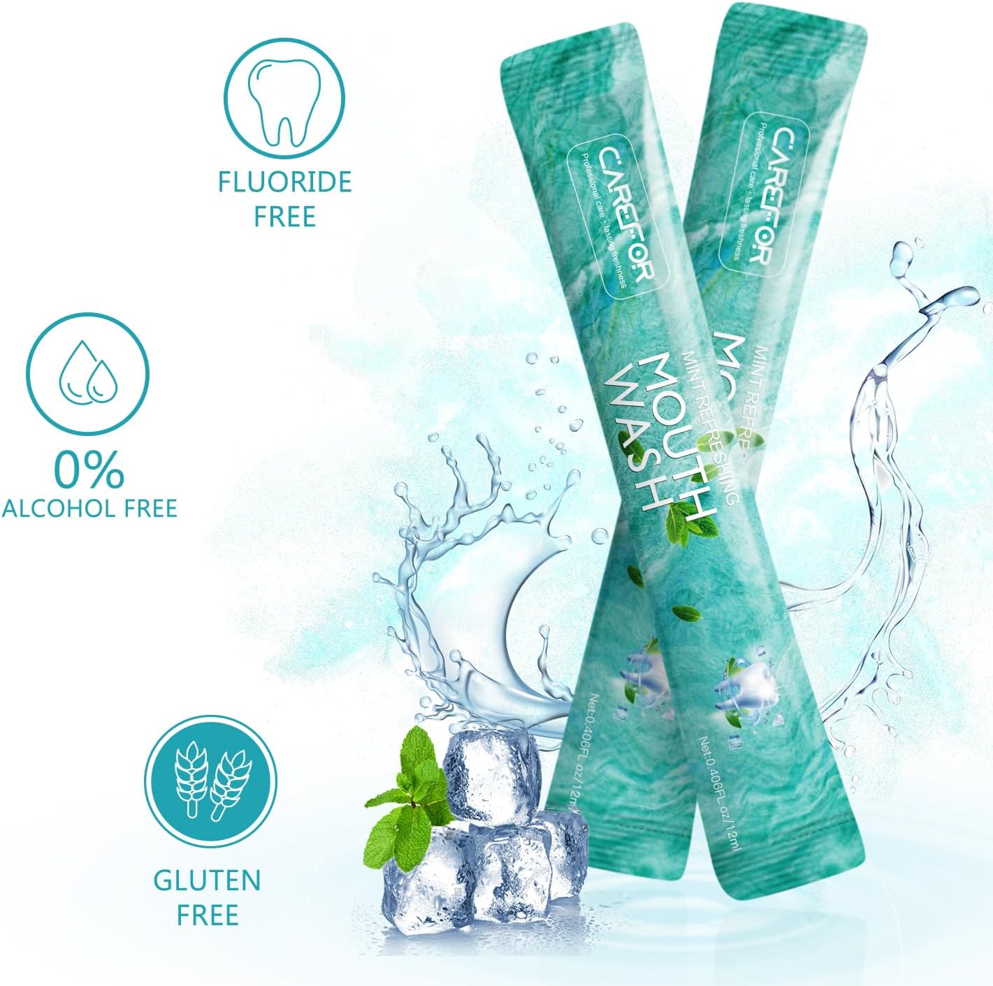 Mouthwash Travel Size - Portable Packets to Go, Alcohol & Fluoride Free Fresh Mint Mouthwash Strips for Superior Oral Hygiene,Disposable Packs (Pack of 20)