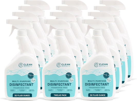 Clean Republic Multi-Purpose Disinfectant, Cleaning Spray, 32 Fluid Ounce Bottle, 12-Pack