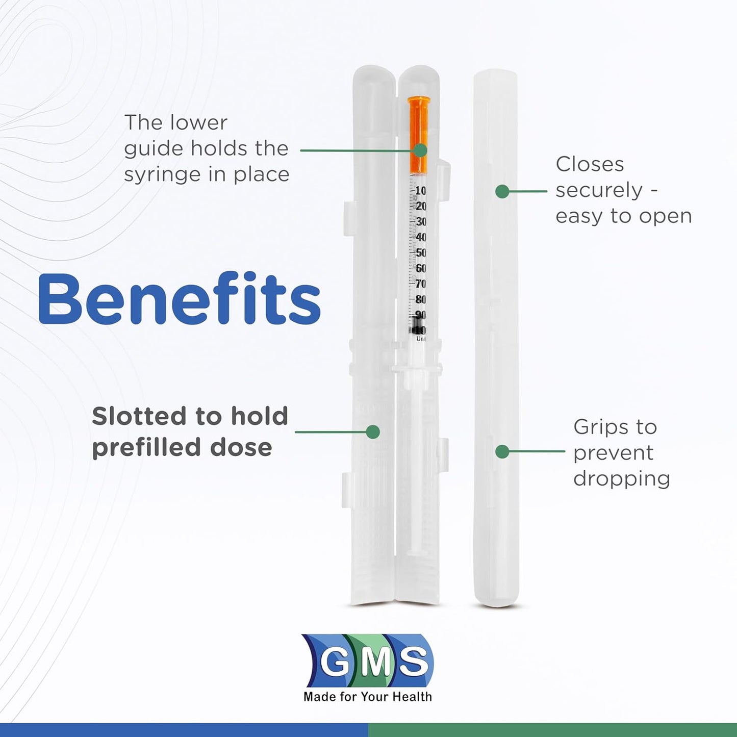 GMS 100 Unit Syringe Case - Holds New, Prefilled & Used Syringes with Needles, Small & Discreet, Ideal for Travel - 2-Pack - Clear