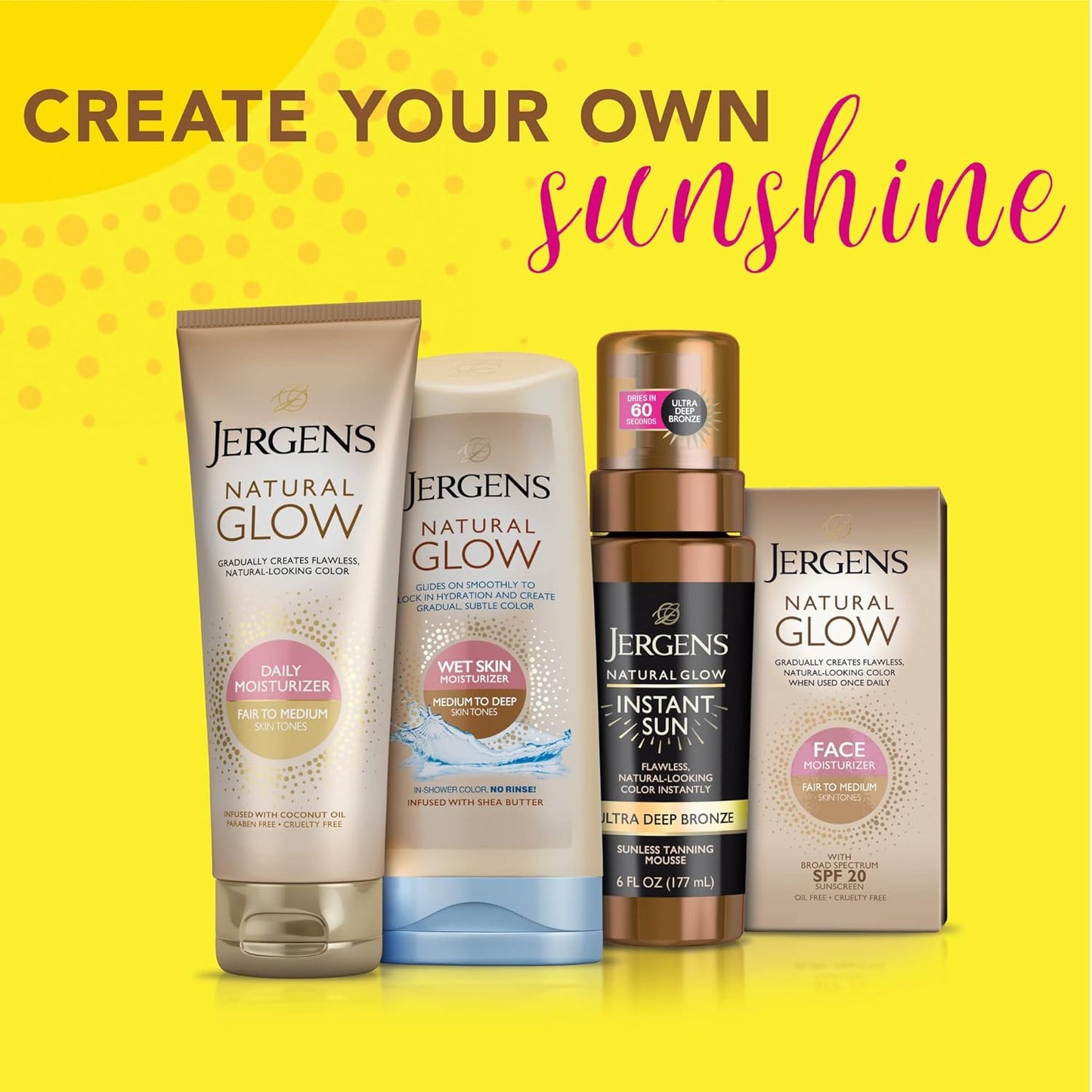 Jergens Natural Glow Instant Sun Body Mousse, Self Tanner for Ultra Deep Bronze Tan, Sunless Tanning Body Bronzer, Natural Looking Fake Tan, 6 Oz, Pack of 2