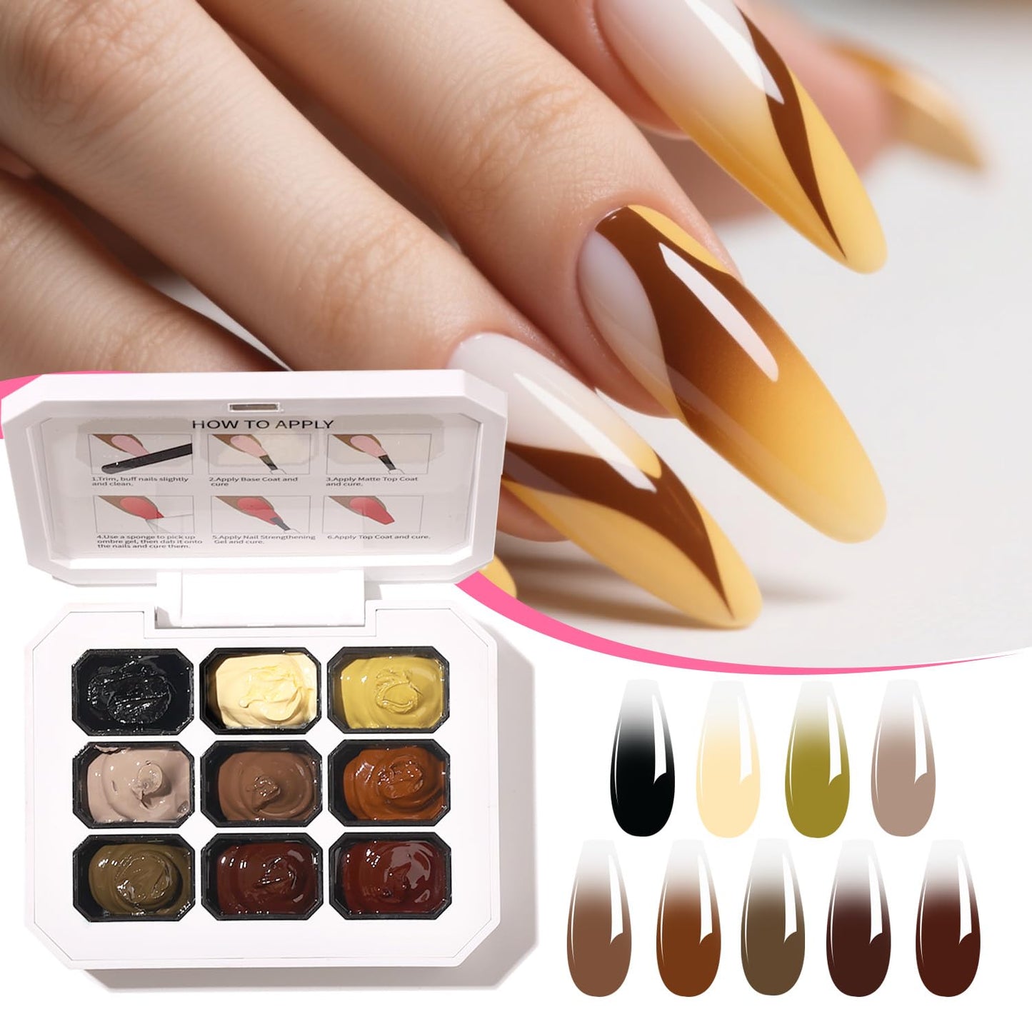 9 Colors Set Ombre Gel Nail Polish,Ombre Paint Nail Gel for Nails with 100Pcs Nail Sponges for 3D Nail Art in Salon or Home Use(omber-06)