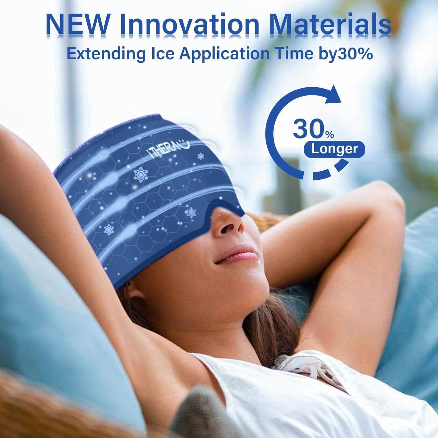 iTHERAU Migraine Relief Cap,Migraine Ice Head Wrap,Headache Ice Hat,Cold Therapy Headache Relief Cap for Migraine Eyes Mask Dark Blue Headache Ice Pack Stress Relief