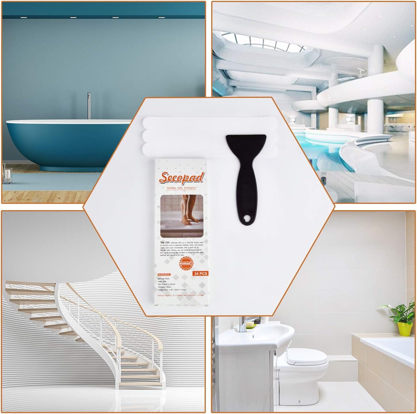 Anti Slip Shower Stickers 24 PCS Safety Bathtub Strips Adhesive Decals with Premium Scraper