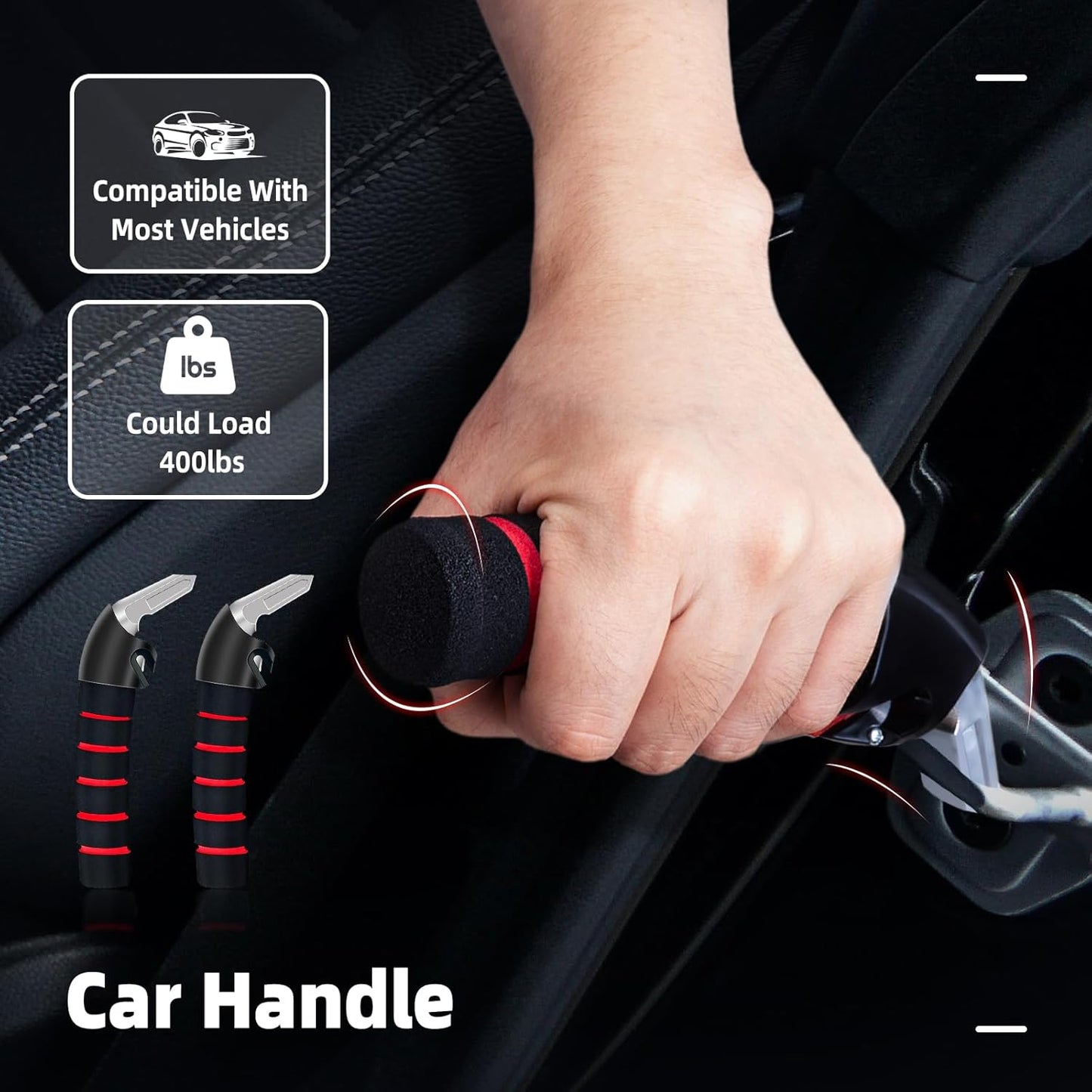 Car Door Handle for Elderly, Mobility Car Assist Transfer Support Handle and Adjustable Straps, Multifunction Automotive Grab Handles, Aids for Disabled and Elderly(Red)