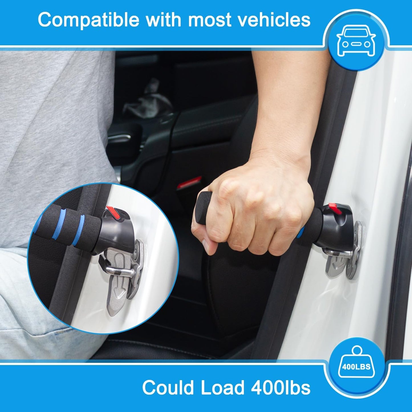 Elderly Car Handle Assist,Car Door Handle for Elderly,Support Multifunction Door Latch for Seniors and Handicapped (Blue - 2 Pack Car Handle + Strap)