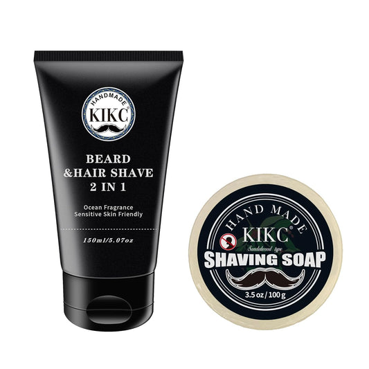 Shaving Soap and Shaving Cream Kit,Sandalwood Scent Shave Soap for Men,Shave Cream with Ocean Fragrance, a 3.5oz Soap, a 2 in 1 Shave Cream 150ml for Wet Shaving