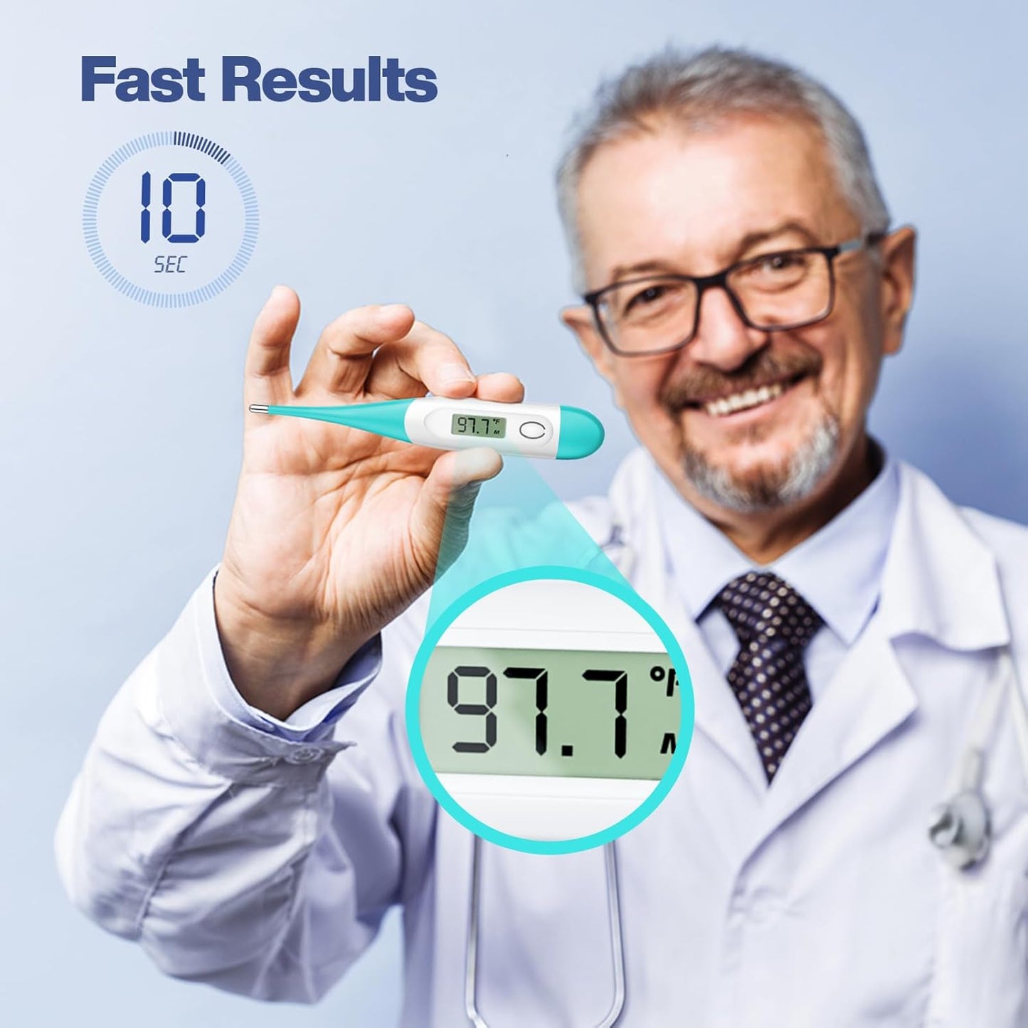 Boncare 10 Seconds Oral Thermometer for Adults and Kids - Accurate & Safe Rectal Thermometer for Baby with Fever Alarm, Digital Thermometer (Blue Green)