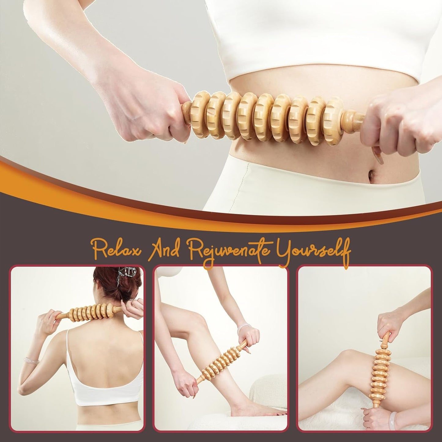 Wooden Massage Stick, Multi Functional Massage Tool for Lymphatic Drainage, Body Shaping, Fat Reduction, Muscle Relief, Easy Self Use at Home