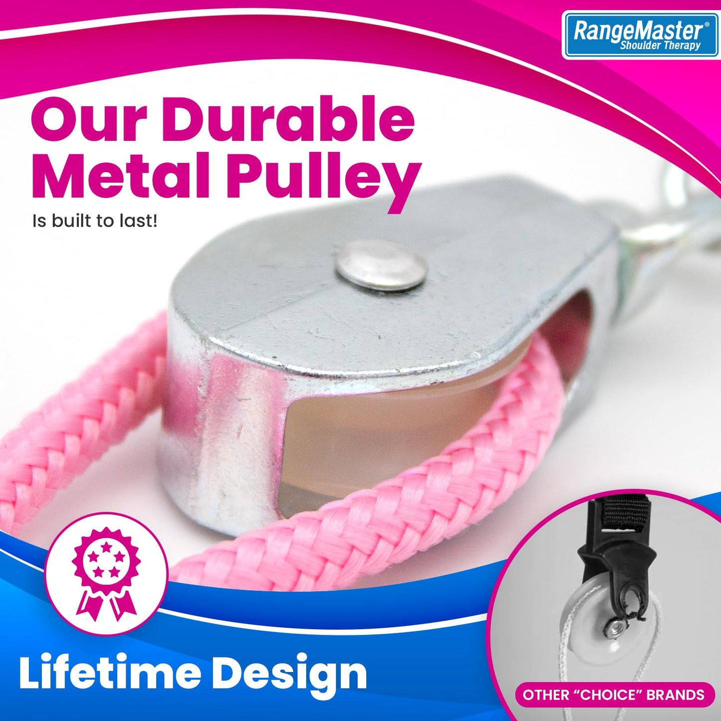 RangeMaster Econo Ranger Shoulder Pulley │ Physical Therapy Exercises │ Aids in Recovery and Rehabilitation │ Increases Mobility │ Wooden Handles for Comfort │ Metal Bracket Door Attachment (Pink)