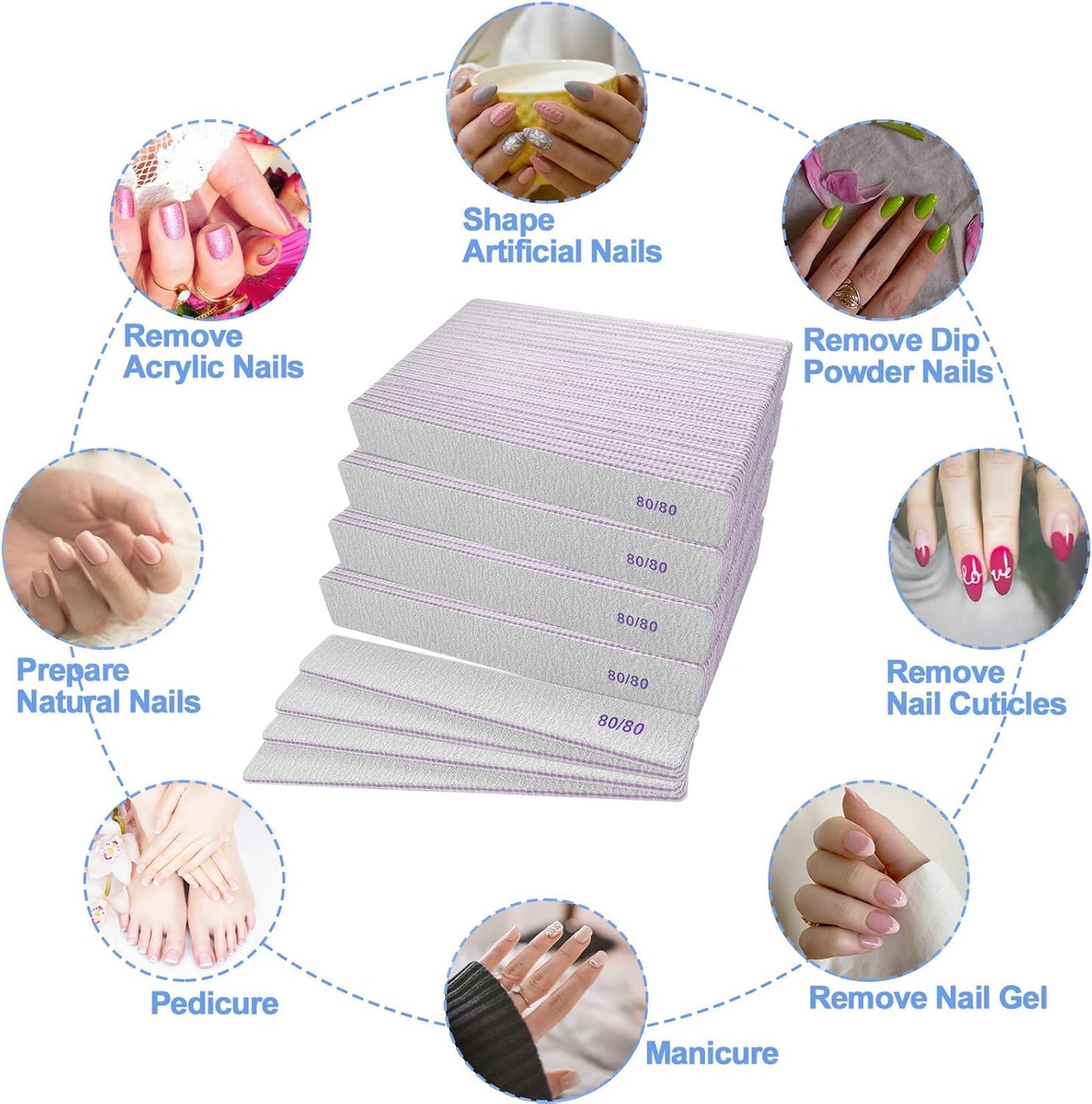 80/80 Grit Nail Files (100 Pcs), Coarse Emery Boards for Acrylic Nails and Gel Nails, Nail File Double Sided 80 Grits Emory Professional Nail Filers Pack