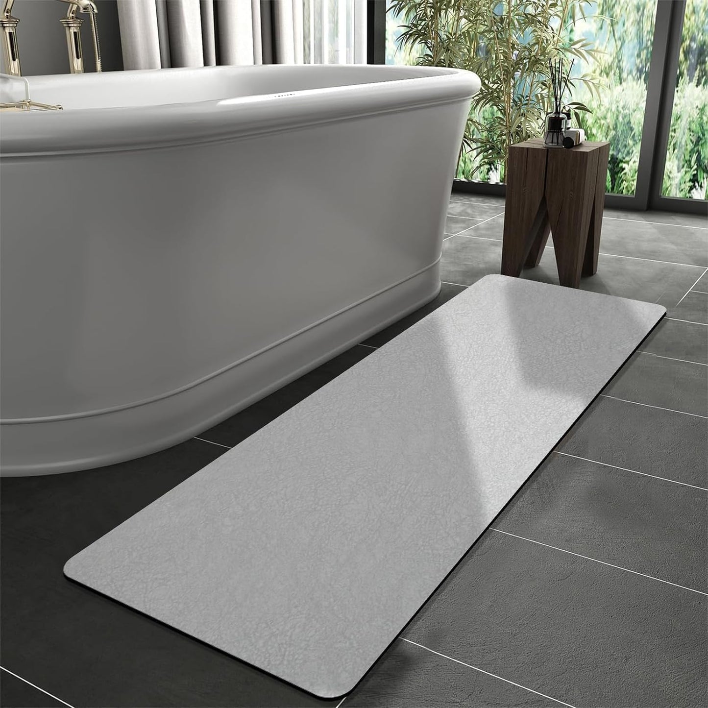 Diatomaceous Earth Bath mat Bathroom Rugs Super Absorbent Quick Dry Non Slip Bath Mat Thin Bathroom Floor Mats Fit Under Door-Shower Rug for in Front of Bathtub Shower, Grey, 23.6"x66.9"
