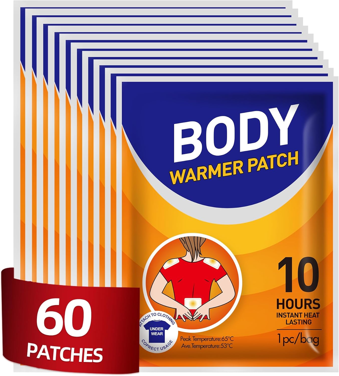 Body Warmers Heat Patches, Adhesive Heating Patches Disposable, Portable Instant Hot Packs Lasting up to 10 Hours, Travel Size Heat Pads on Cruise- 60 Packs