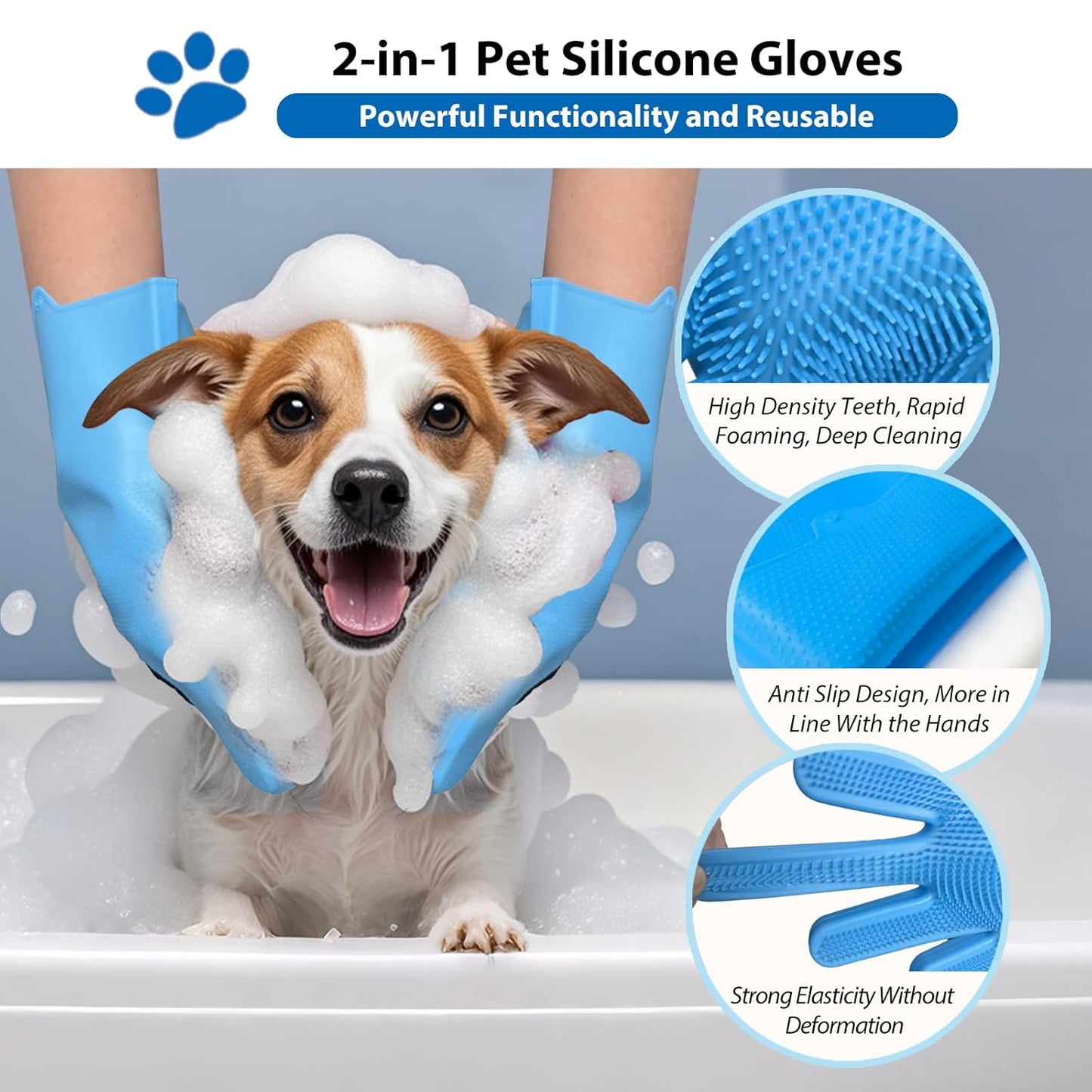 Dog Washing Gloves -Dog Bath Brush - Dog Bath Gloves - Dog Shampoo Brush - Pet Grooming Gloves -Cat Grooming Supplies_ Dog Bath Supplies(1 Pair Blue