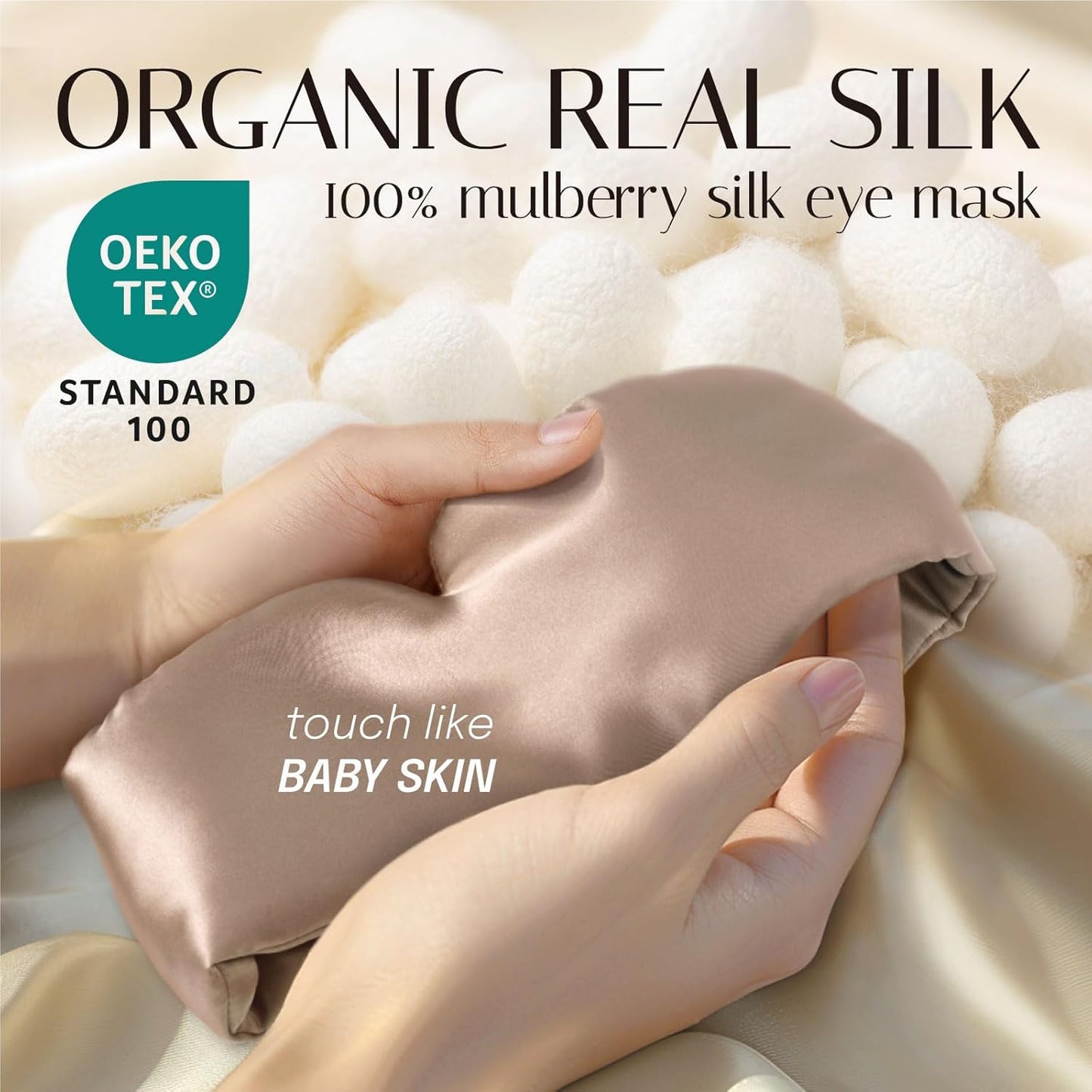 Silk Sleep Mask Soft Pressureless: 100% Mulberry Silk for Eye Skin Anti Wrinkles, Large Size for Total Blackout, Adjustable Wide Velcro Ear Cover