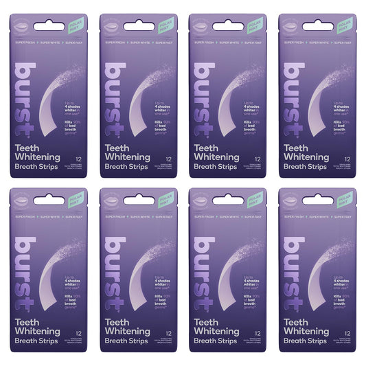Burst Teeth Whitening Breath Strips (Polar Mint/8 Pack) | Kills 93% of Bad Mouth Germs | Up to 4 Shades Whiter in One Use | Easy to Apply/Quick Dissolving