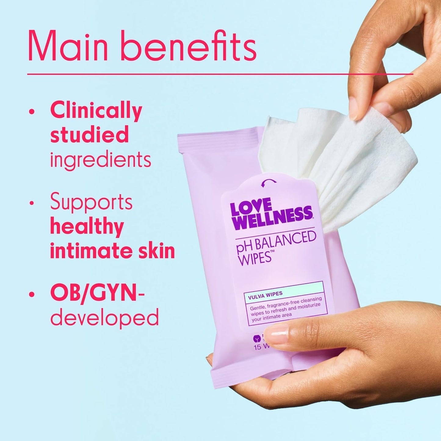 Love Wellness pH Balancing Wipes for Women | Fragrance-Free | Vulva Cleanser for Balanced pH, Intimate Health & Hygiene | Non-Irritating with Aloe Vera for Sensitive Skin | Travel Size | 3-Pack