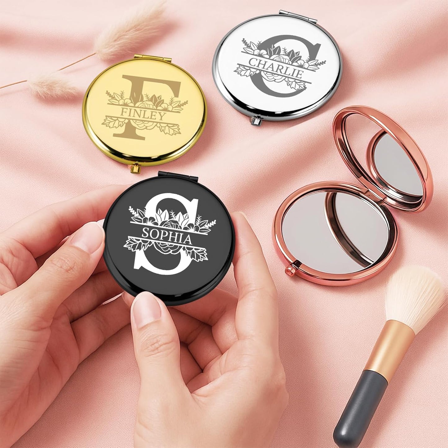 Personalized Pocket Mirror, Custom Compact Mirror with Initial and Name, Small Compact Travel Makeup Mirrors for Purse, Mini Purse Mirrors Gift for Women Girls Daughter Mom Grandma Bridesmaid Friends