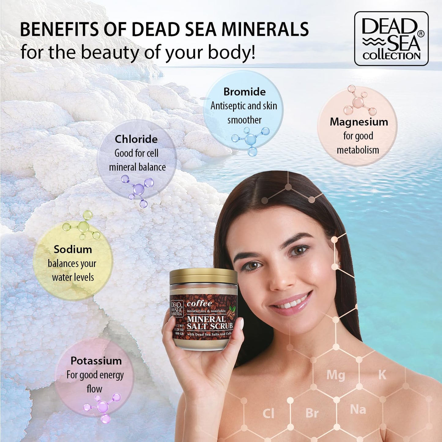 Dead Sea Collection Coffee Scented Salt Body Scrub - Large 23.28 OZ - with Pure Oils and Dead Sea Minerals