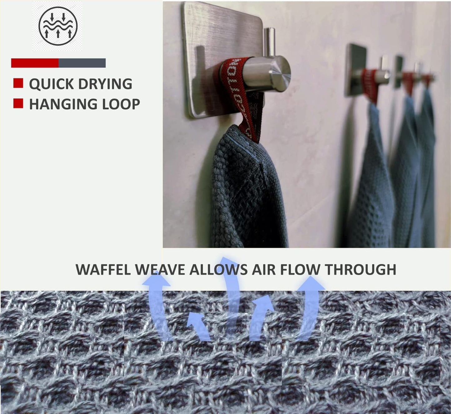 Kitchen Towels 100% Cotton Waffle Weave Dish Towel for Cleaning Drying Dishes Extra Absorbent and Soft, Dish Cloth,13 x 28 in (Darkgrey-6 Pack)