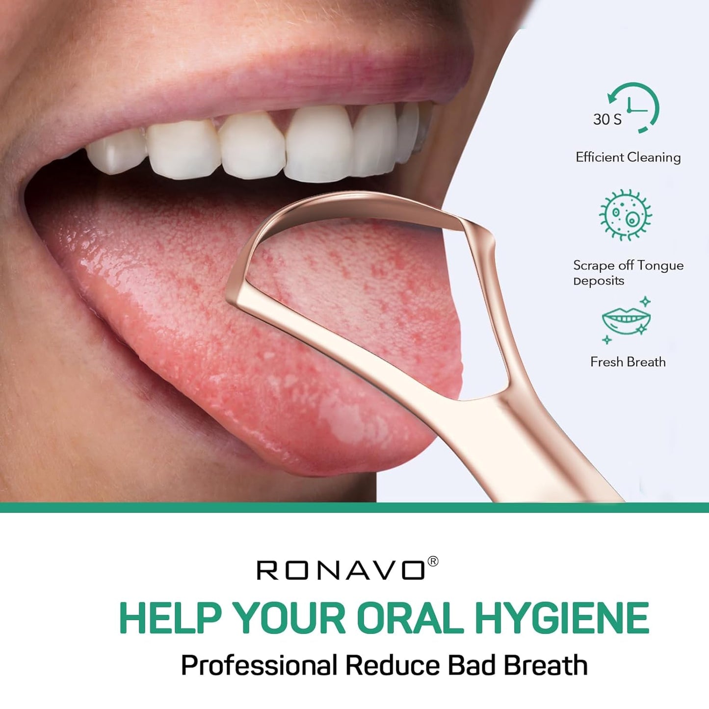 RONAVO Tongue Scraper for Adults, Tongue Scrapper for Women, Metal Tongue Cleaner with Travel Case for Oral Care, Fresher Breath in Seconds, Easy to Use and Clean, 2 Pack