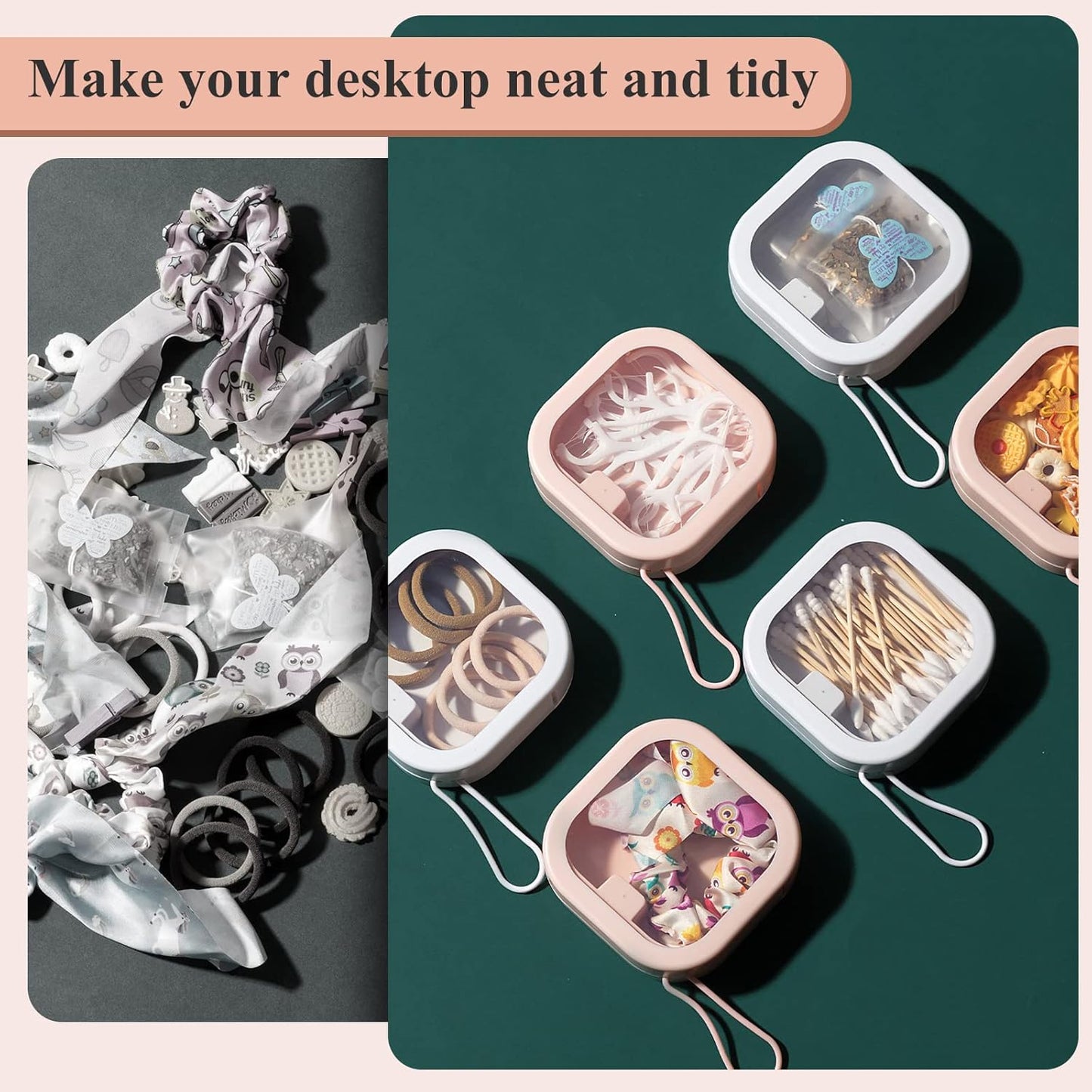 Kathfly 4 Pcs Pink Hair Tie Organizer Portable Hair Accessory Storage Containers Stackable Tie Bobby Pin Holder Home Cotton Swab Dispenser Accessories Jewelry Organizer Box