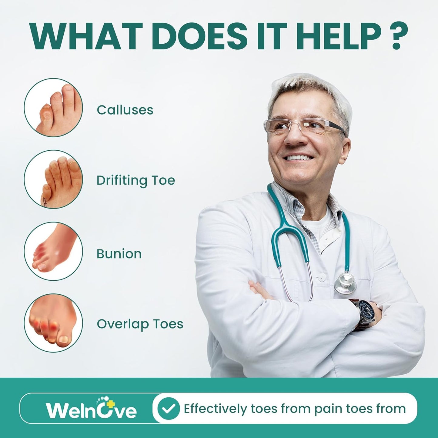 Welnove Gel Pinky Toe Separators - 8 Pack Pinky Toe Spacers, Bunion Cushions Pads for Women&Men, Silicone Little Toe Protectors for Preventing Rubbing & Relieve Pressure(Clear)