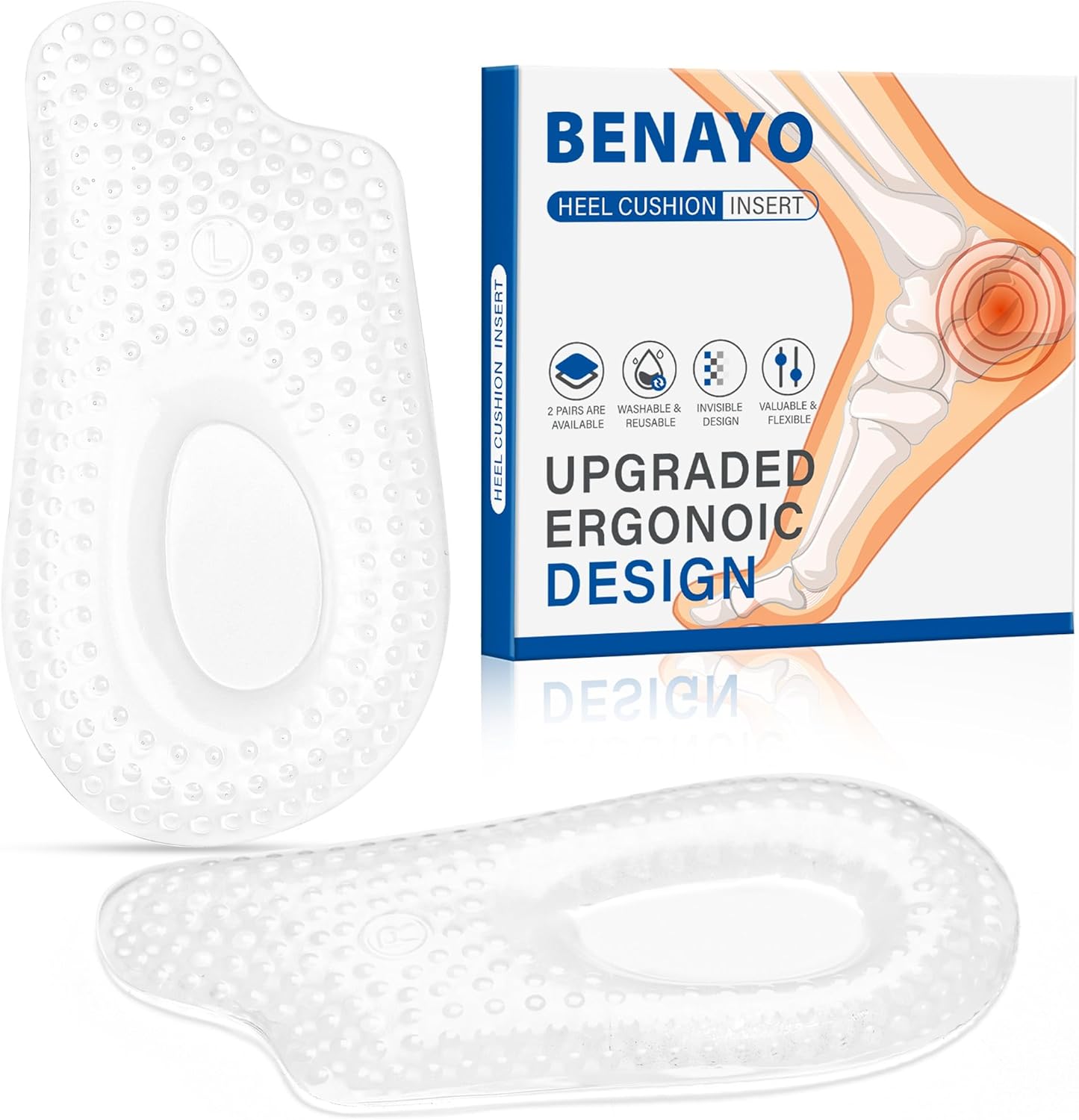 2Pairs Plantar Fasciitis Heel Cup,Heel Cushions for Plantar Fasciitis,Heel Pain,Heel Spur,Achilles Tendon,Shock Absorption Orthotic Inserts for Relieves Foot Pressure.