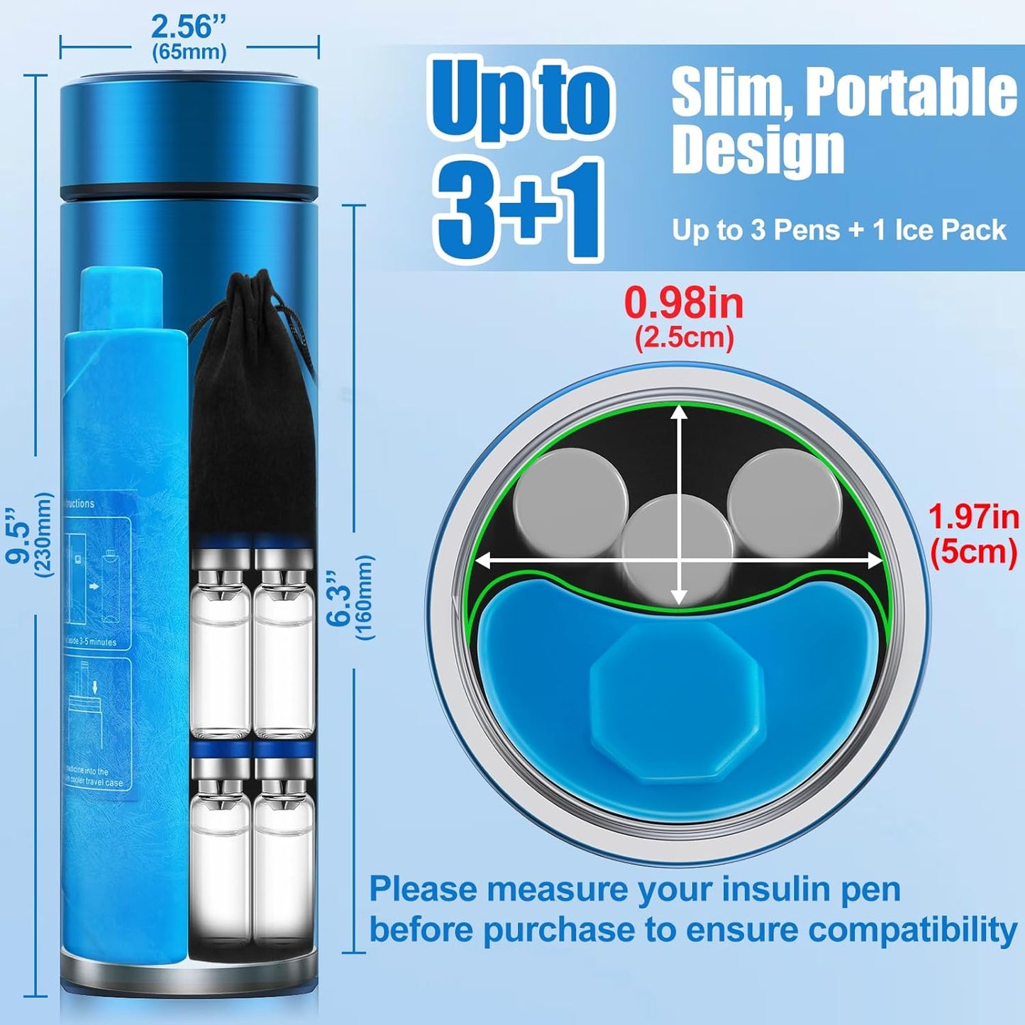 Insulin Cooler Travel Case TSA Approved – 60H Insulin Pen Cooler for 2-3 Pens – Medication Travel Case with Ice Packs, Ideal for Diabetes Care & Injection Storage (Blue)
