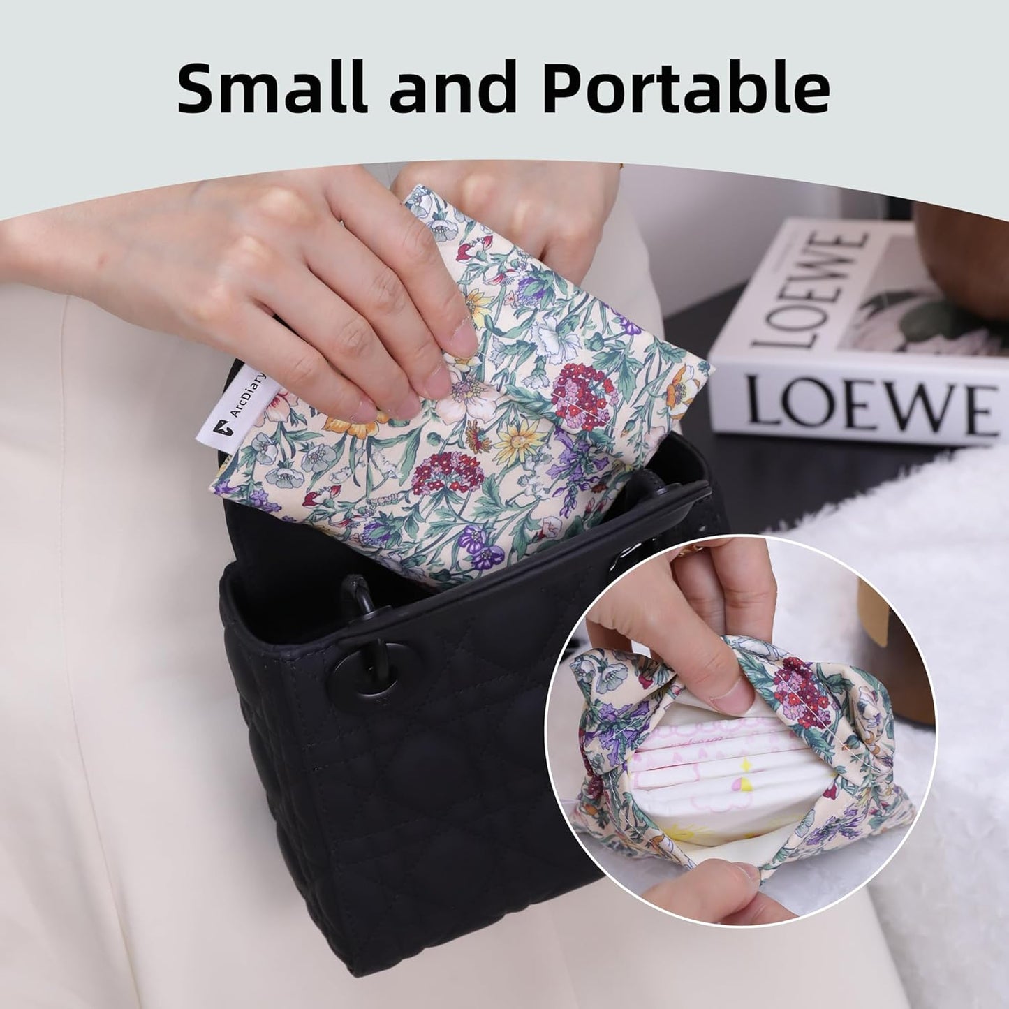 Period Bag for Teen Aged Girls, Portable Sanitary Pad Storage Bag for Teen Pads/Sanitary Napkins/Small Tampons, Feminine Menstrual Cup Pouch (Iris Meadow)