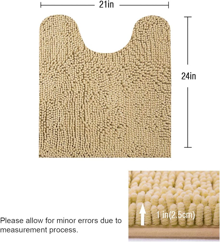 ITSOFT Non-Slip Shaggy Chenille Toilet Contour Bathroom Rug with Water Absorbent, 24 x 21 Inches U-Shaped Beige