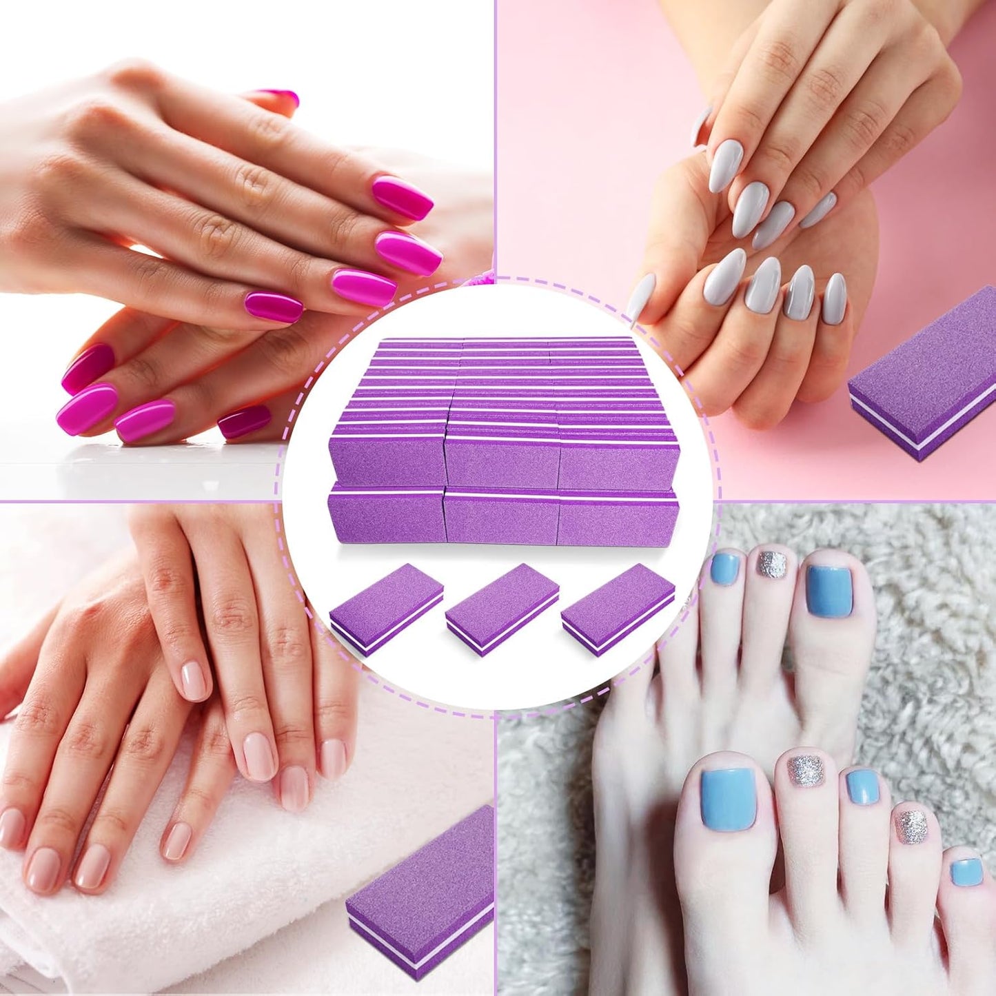 Nail Buffers (60 Pack), Buffer Block Nail File for Acrylic Nails and Natural Nails, 100/180 Grit Small Nail Buffer Block Bulk Buffing Blocks for Nail Buff Professional Manicure File Blocks Set Purple