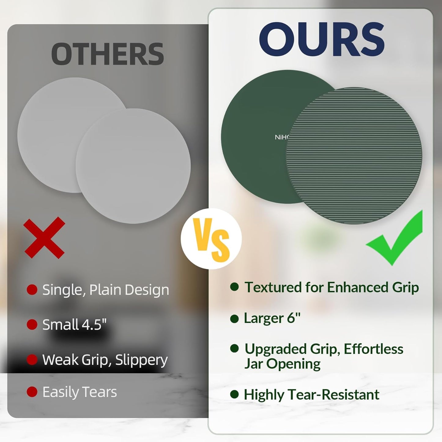 NIHOME Silicone Jar Opener – 6 Inch Large Anti-Slip Grip Pads, Premium 100% Food-Grade Silicone, Stylish Designer Colors, Multi-Purpose Heat-Resistant Mat & Coaster, Set of 6 (Vintage Colors)